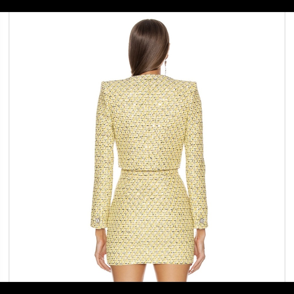 Yellow Tweed Crop Top Jacket + Skirt Set - Picture 2 of 8